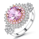 Luxurious Women Rhodium Plated Round Pink Yellow Big Crystal Ring Size 6-9