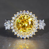 Luxurious Women Rhodium Plated Round Pink Yellow Big Crystal Ring Size 6-9