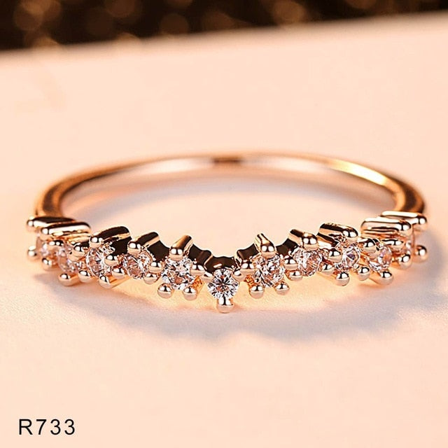Mini CZ Wave Ring for Women Silver / Rose Gold Color Wedding Jewelry Ladies Gift Free Shipping