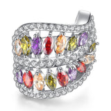 Multi-Color Zircon Leaf Ring for Women White Gold Color Wedding Fashion Jewelry