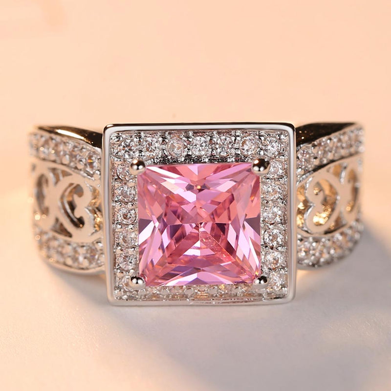 New Arrivals Square Pink Zircon Rings for Women Luxury White Gold Color Wedding Bands Jewelry Ladies Gifts