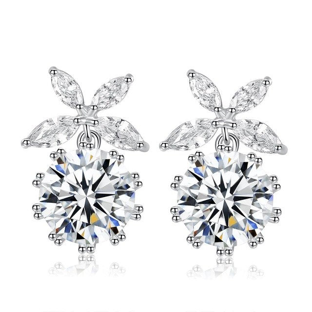 Pineapple Fashion AAA Cubic Zirconia Wedding Stud Earrings for Women in Rhodium Plated Free Shipping