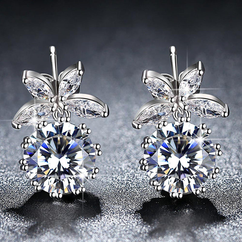Pineapple Fashion AAA Cubic Zirconia Wedding Stud Earrings for Women in Rhodium Plated Free Shipping