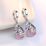 Pink / White Cat's Eye Stone Water Drop Earrings for Women White Gold Jewelry Ladies Gift Free Shipping