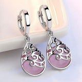 Pink / White Cat's Eye Stone Water Drop Earrings for Women White Gold Jewelry Ladies Gift Free Shipping