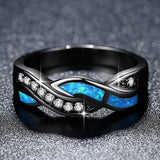 Retro Black Rings for Women Blue Fire Opal Bijoux Femme Christmas Deals Fashion Jewelry 2018