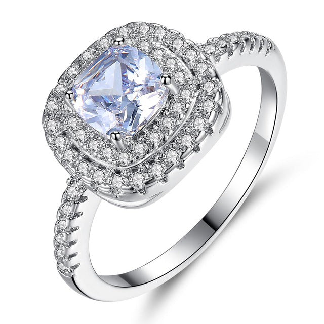 Rhodium Plated Clear AAA Cubic Zirconia Women Wedding Band Ring Size 6-9
