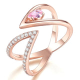 Rose Gold Color AAA+ Cubic Zircon CZ Cluster V Letter Open Size Finger Ring