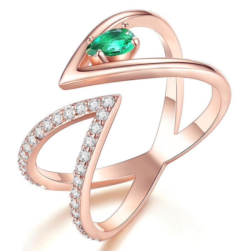 Rose Gold Color AAA+ Cubic Zircon CZ Cluster V Letter Open Size Finger Ring