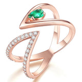 Rose Gold Color AAA+ Cubic Zircon CZ Cluster V Letter Open Size Finger Ring