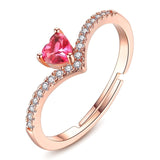 Rose Gold Color AAA+ Pink CZ Heart Clear Crystals Cluster Adjustable Finger Ring