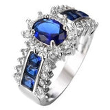 Size 6-9 Jewelry Oval Cut Red / Blue AAA Cubic Zirconia Wedding Band Silver Color Womens Ring