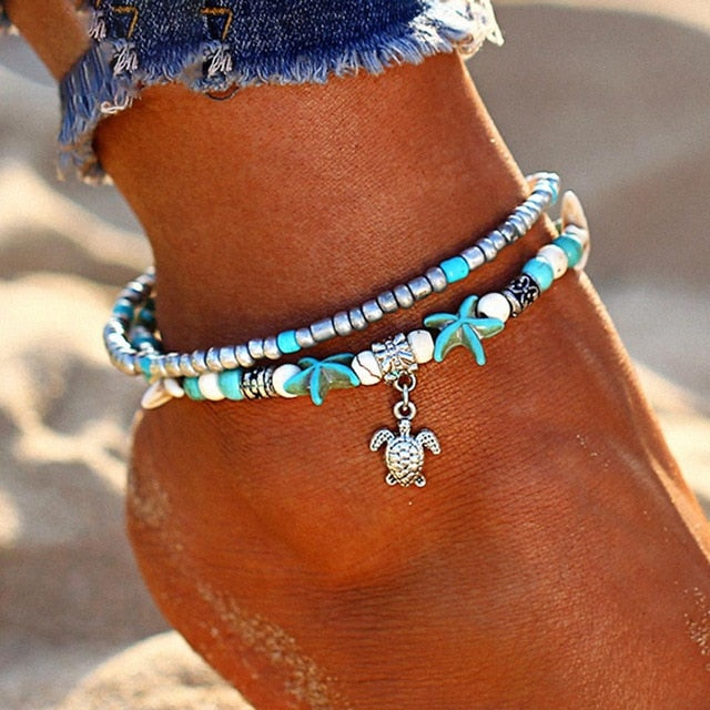 Vintage Shell Beads Starfish Anklets For Women New Multi Layer Anklet Leg Bracelet Handmade Bohemian Jewelry Sandals Gift