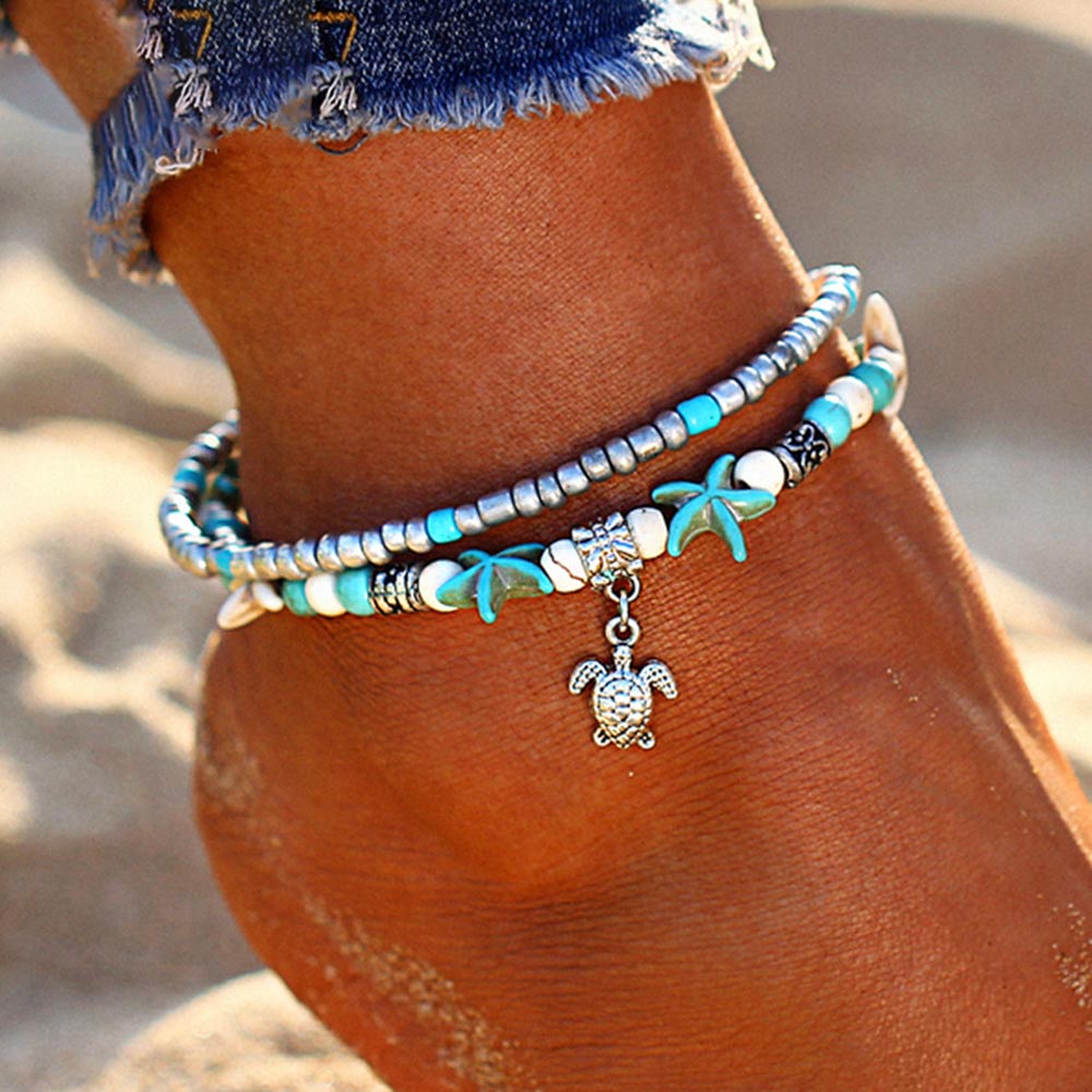 Vintage Shell Beads Starfish Anklets For Women New Multi Layer Anklet Leg Bracelet Handmade Bohemian Jewelry Sandals Gift