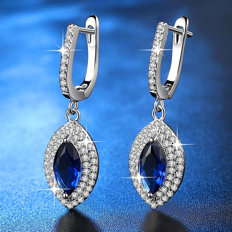 White Gold Color Blue Oval AAA Zircon Jewelry Fashion Clip Earrings for Women Engagement Jewelry Ladies Gifts