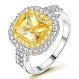 Women White Gold Color Yellow Pink Rectangle Big Crystal Ring Size 6 7 8 9