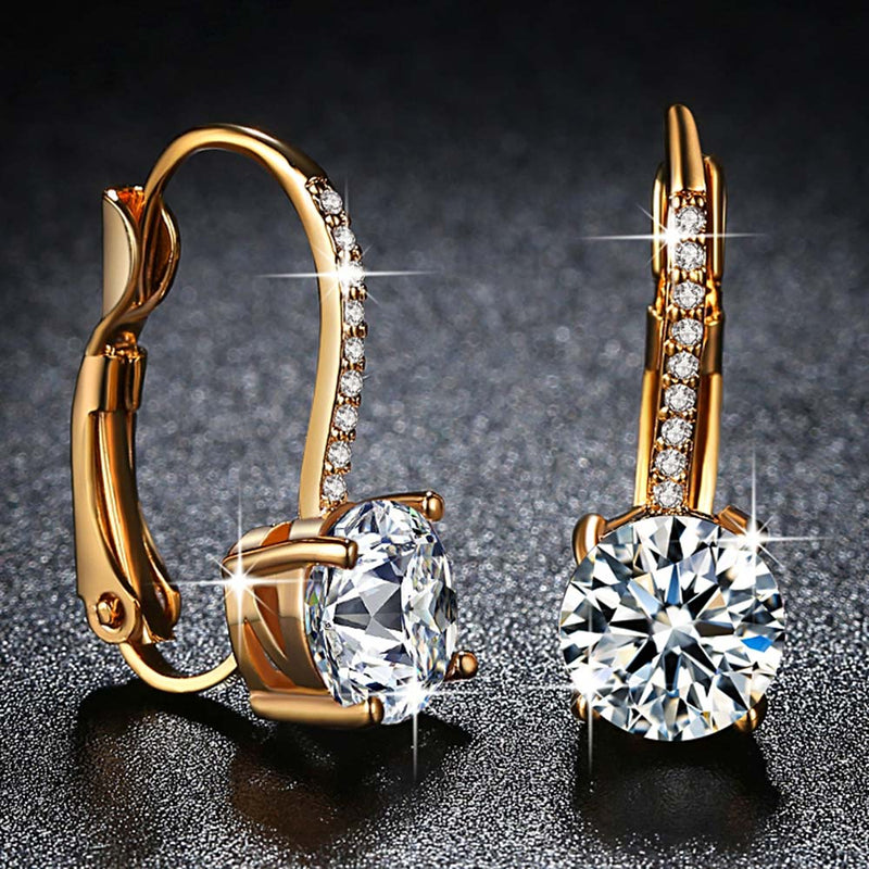 Yellow Gold Color Clear Brilliant AAA Zircon Jewelry Fashion Earrings Clip for Women Engagement Jewelry Ladies Gifts