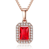 Exquisite Rose Gold Color Wedding Necklace Red Princess cut AAA CZ Ladies Gifts