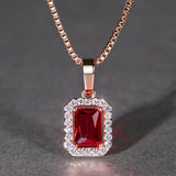 Exquisite Rose Gold Color Wedding Necklace Red Princess cut AAA CZ Ladies Gifts