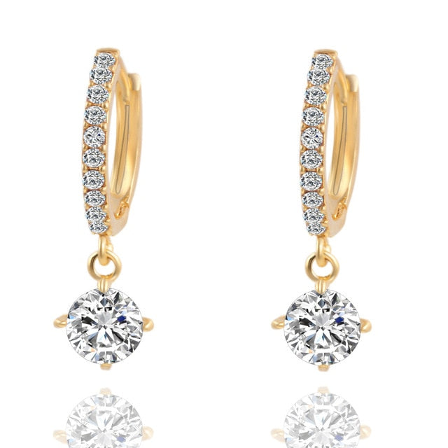 Brincos Crystal Stud Earrings Fashion Gold Sliver Color Zircon Pendant Pendiente Earrings For Women Geometric Long Earring 2018