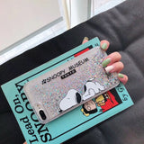 Cute Cartoon S noopy Dog Phone Case for IPhone 6 6S 7 8 Plus X XR XS MAX Transparent Quicksand Protect Shell Glitter PhoneCase