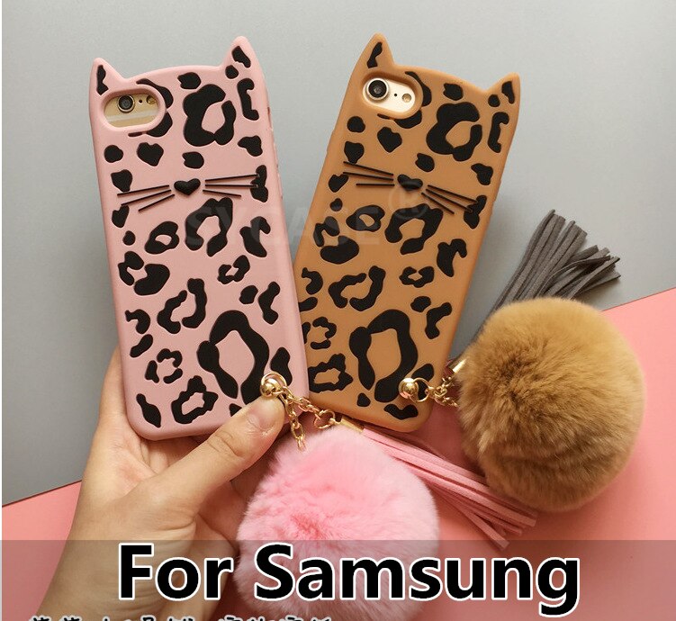 Cute cartoon leopard mustache cat silicone Shell For Samsung Galaxy J5 J7 G530 J4 J6 J8 2018 Case anti-fall Cover Hairball Women