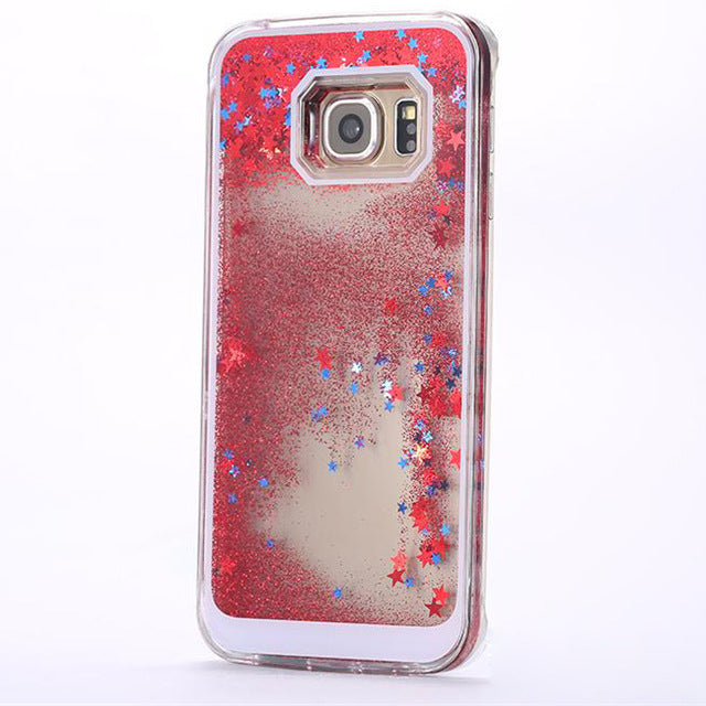 Dynamic Liquid Quicksand Hard Case For Samsung Galaxy S4 S5 S6 S6 Edge Glitter Bling Stars Dynamic Liquid Quicksand capa Case