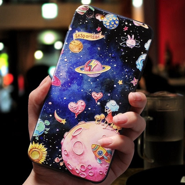 Cute 3D Emboss Cartoon Patterned Phone Case For iphone X 8 7 6 6S Plus Cases Soft Silicone Cover For iphone 5 5s SE Coque