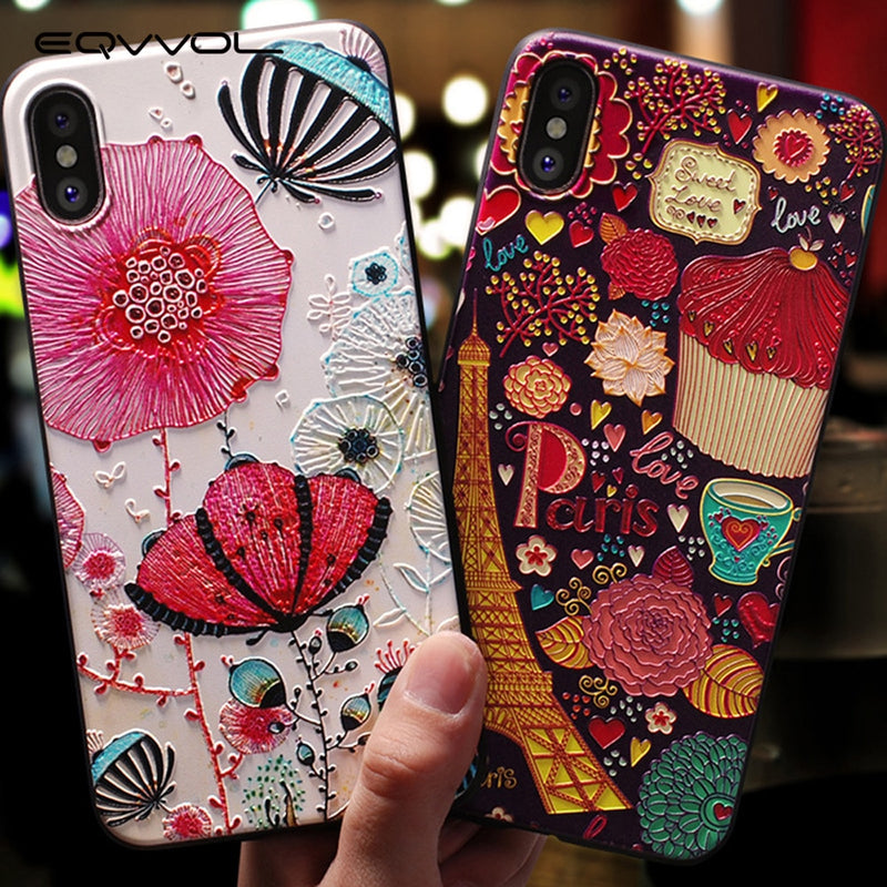 Cute 3D Emboss Cartoon Patterned Phone Case For iphone X 8 7 6 6S Plus Cases Soft Silicone Cover For iphone 5 5s SE Coque