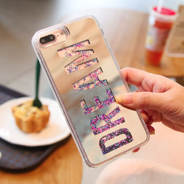 Fashion Dynamic Quicksand Glitter Powder Case For iphone X 8 7 6 6s Plus Fundas Slim Hard Clear Mirror Cover Soft Edge PhoneCase