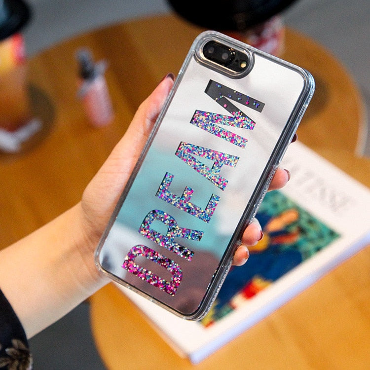 Fashion Dynamic Quicksand Glitter Powder Case For iphone X 8 7 6 6s Plus Fundas Slim Hard Clear Mirror Cover Soft Edge PhoneCase