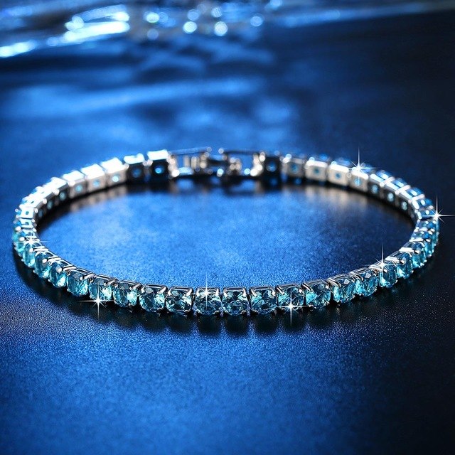 Fashion Jewelry for Women Zirconia Bracelet in Real Rhodium Plated 19 cm 4 Colors CZ Bracelet for Ladies Girls