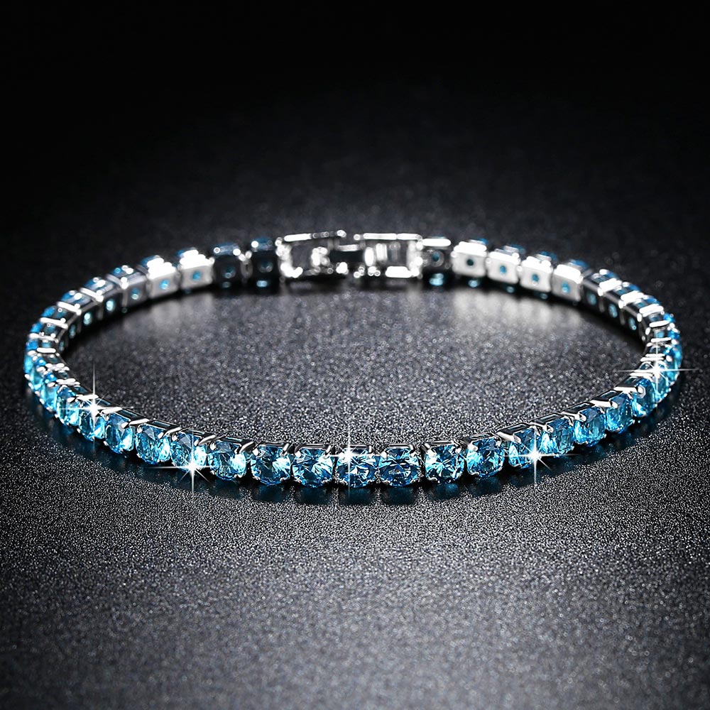 Fashion Jewelry for Women Zirconia Bracelet in Real Rhodium Plated 19 cm 4 Colors CZ Bracelet for Ladies Girls