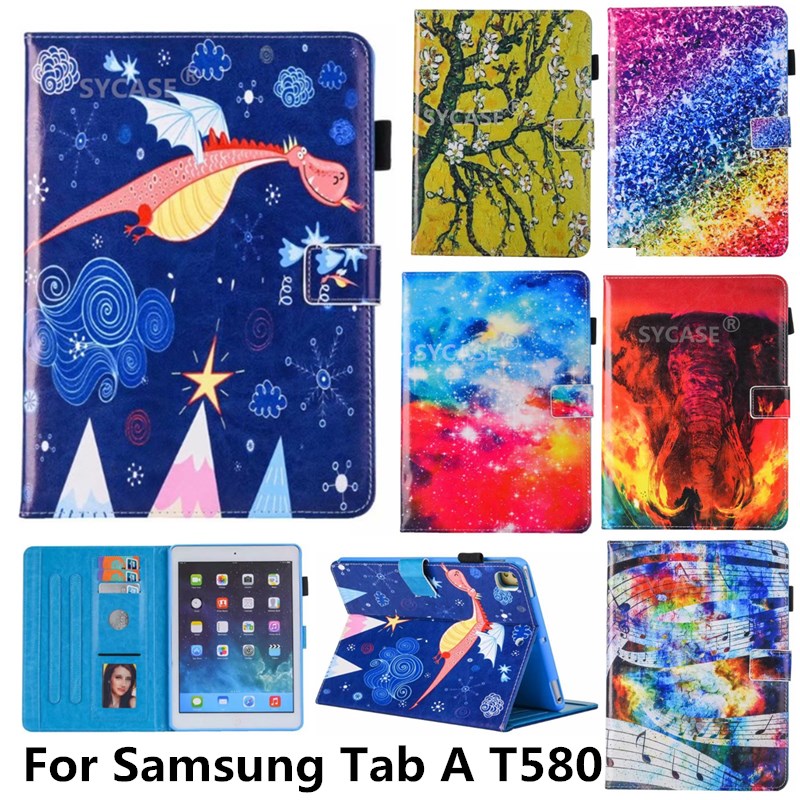 Fashion Painted Tablet Holster For Samsung Tab A T580 Case Versatile Adjustable Bracket Card For SM Tab 10.1 inch Protect Cover