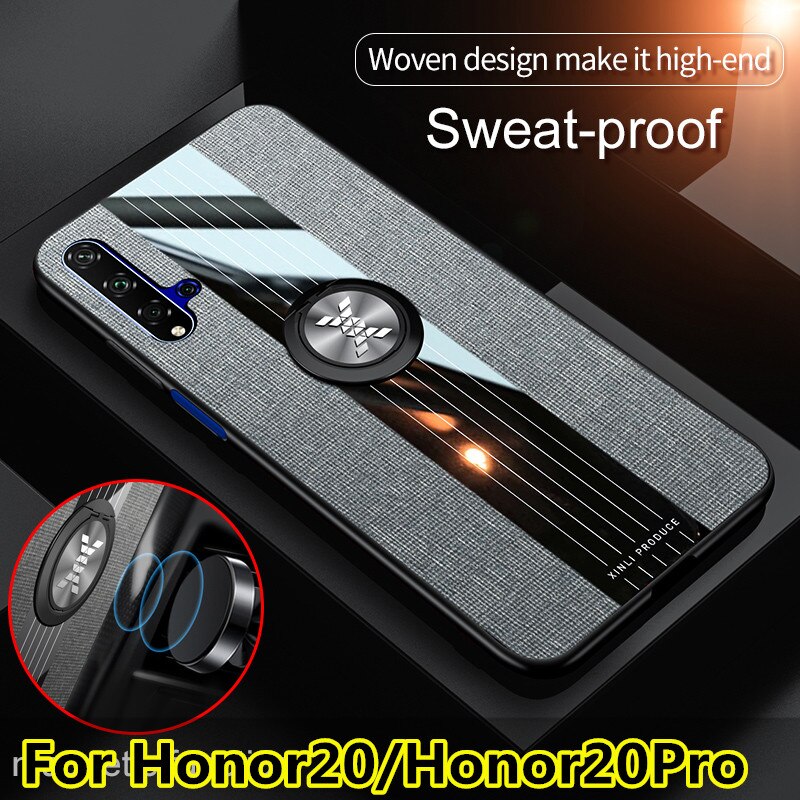 For Huawei Honor 20 Case Matte Cloth Glossy Cover For Huawei Honor 20 Pro Shockproof Phone Case with Magnetic Ring Holder
