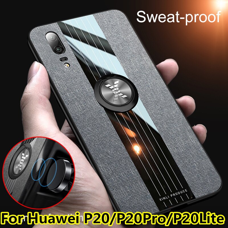 For Huawei P20 Case Matte Cloth Glossy Cover For Huawei P20Pro P20Lite Shockproof Phone Case with Magnetic Ring Holder
