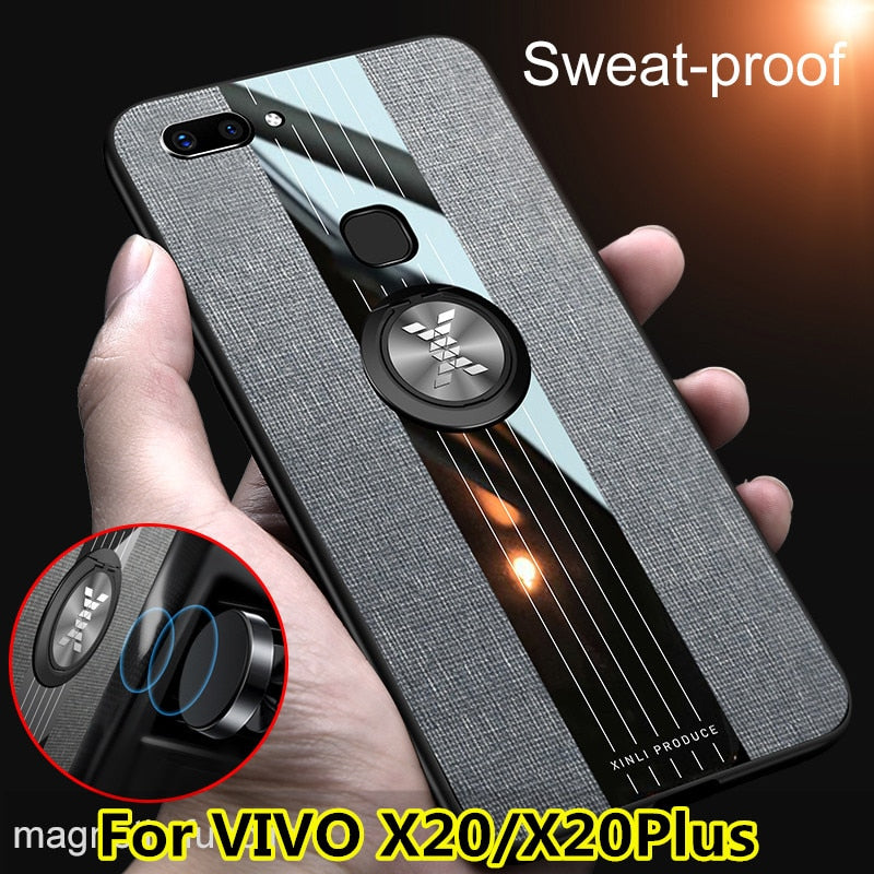 For VIVO X20 Plus Case Matte Cloth Glossy Cover For VIVO X20 Shockproof Phone Case with Magnetic Ring Holder