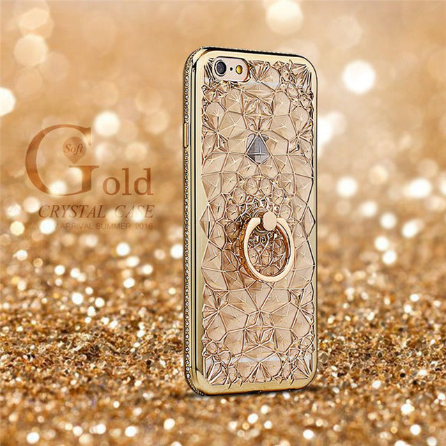 For iPhone 6 6S 7 plus Case Soft Case Luxury 3D Silicone Coque Glitter Rhinestone Plastic Cover For iPhone 7 Plus Stand Cover