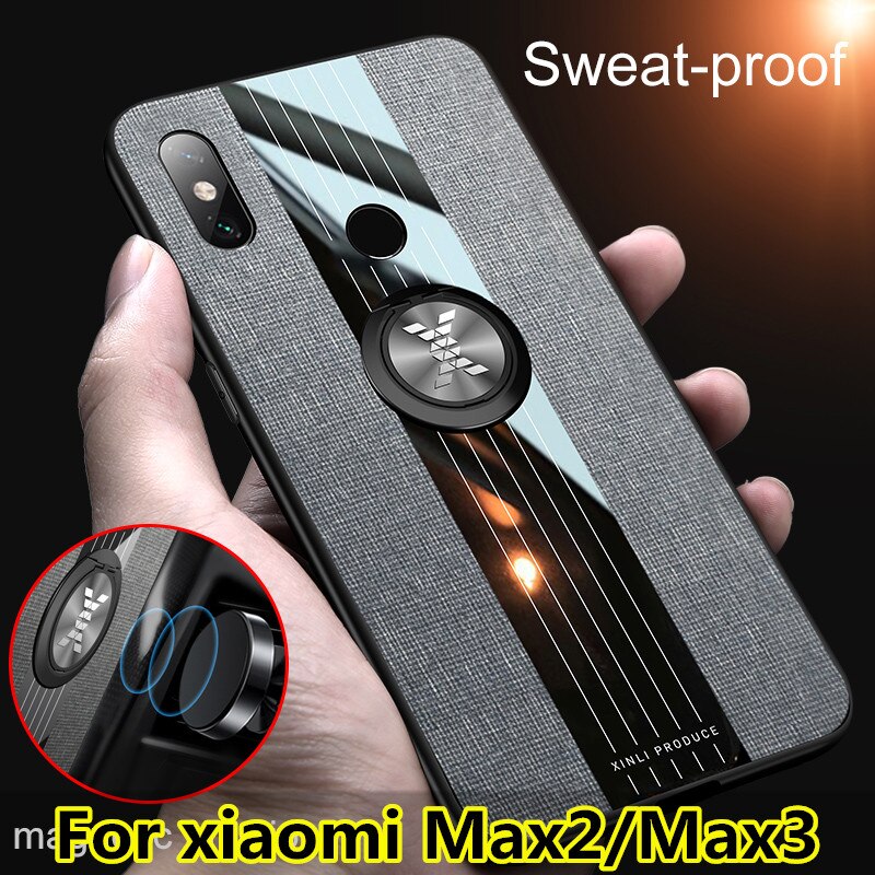 For xiaomi Mi Max2 Case Matte Cloth Glossy Cover For xiaomi Max3 Shockproof Phone Case with Ring Holder