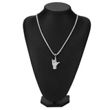 High Quality Zircon Hip Hop CZ Simulated Tennis Bling Praying Buddha Hands Pendant Prayer Jesus Chains Round Rhinestones 60cm