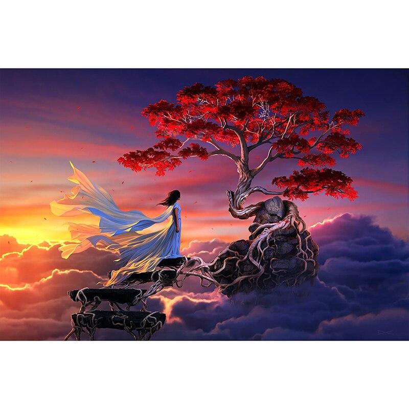 F&S Diamond Painting Store Red Leaves Tree And Women