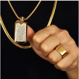 Men's Jewelry Smooth Card Pendant With Rhinestone High Quality Fashion Hip Hop Men Dog Tag Charm Necklace For Gift