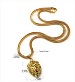 Mens Gold Lion Head Pendant Charm 29.5inch Franco Chain Hip Hop Golden Lion Pendant Necklace Men Women Elegant Gift Box
