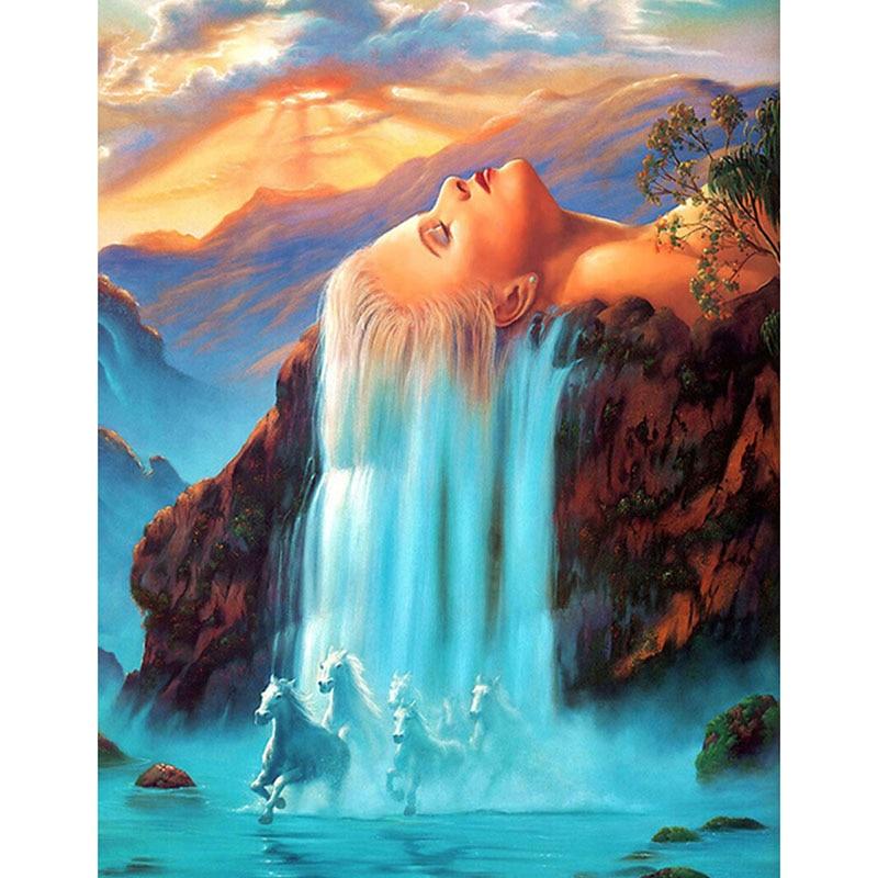 F&S Diamond Painting Store Horses Running from Water Goddess