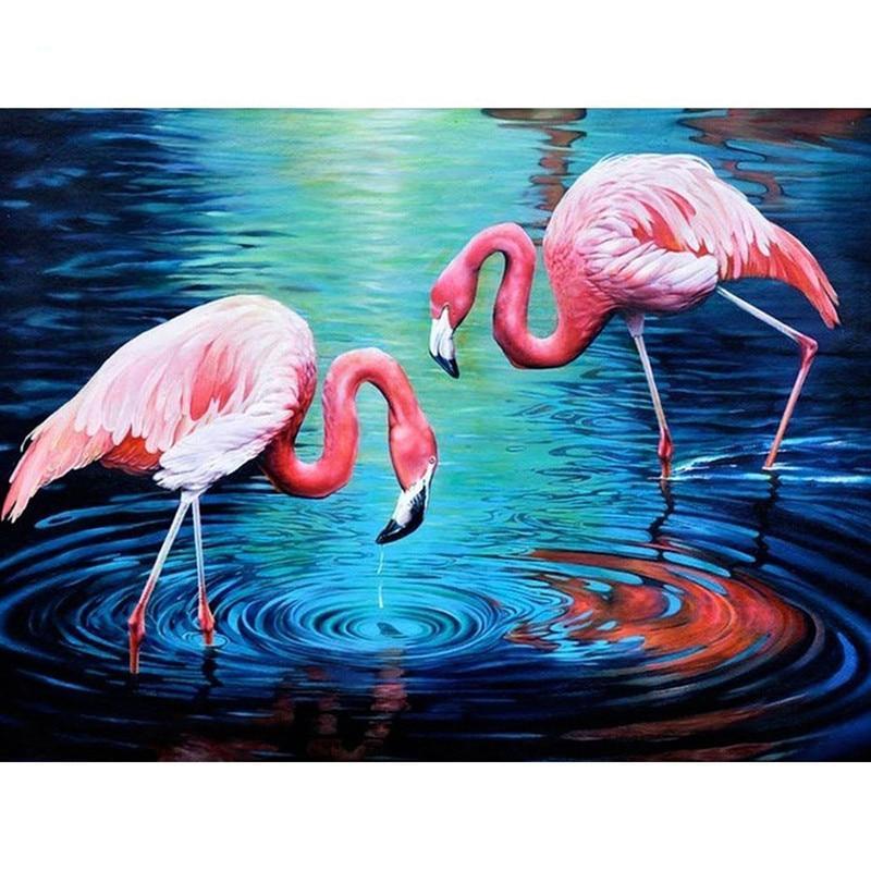 F&S Diamond Painting Store Flamingo Drinking in Oasis