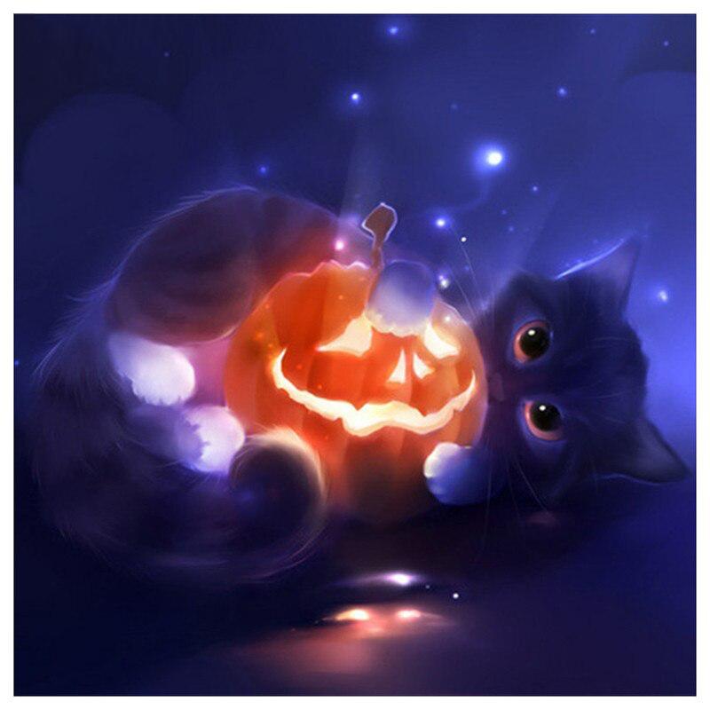 F&S Diamond Painting Store Halloween Cat with Pumpkin