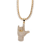 High Quality Zircon Hip Hop CZ Simulated Tennis Bling Praying Buddha Hands Pendant Prayer Jesus Chains Round Rhinestones 60cm