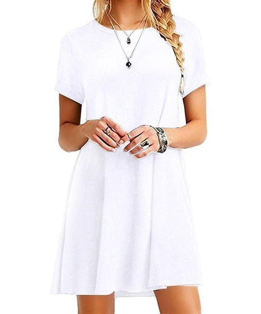 Hot Autumn Women's Long Sleeve Dress Large Size S-2XL Solid Color Dress Round Neck Short Sleeve Loose Slim Commuter Casual