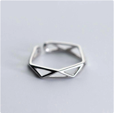 Fashion 925 sterling silver hexagonal ladies ring