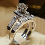 IPARAM Elegant Wedding Engagement Rings Set 2 PCS Silver Anniversary Accessories With Full Shiny Cubiz Zircon Stone